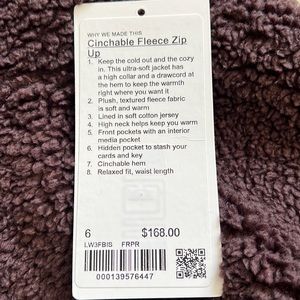 LULULEMON CINCHABLE FLEECE ZIP UP SIZE 6 FRENCH PRESS